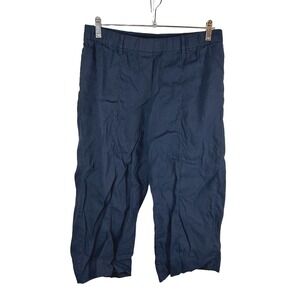 J Jill Womens Size MP Jenna Linen Stretch Wide Leg Crop Pants Elastic Waist Blue